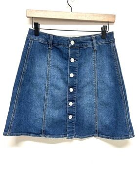 Y2k Denim A-Line Mini Skirt MOSSIMO Cotton Blend 6 Blue Button Front Stretch Cas